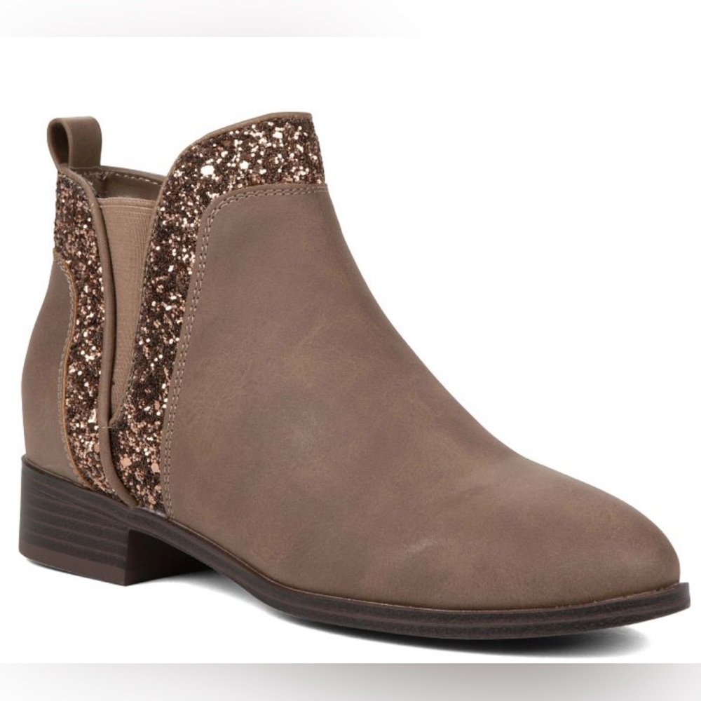 Mia Finche Brown Meadow Glitter Ankle Boots Zipper Inner Ankle Size 3  Kids. NWT